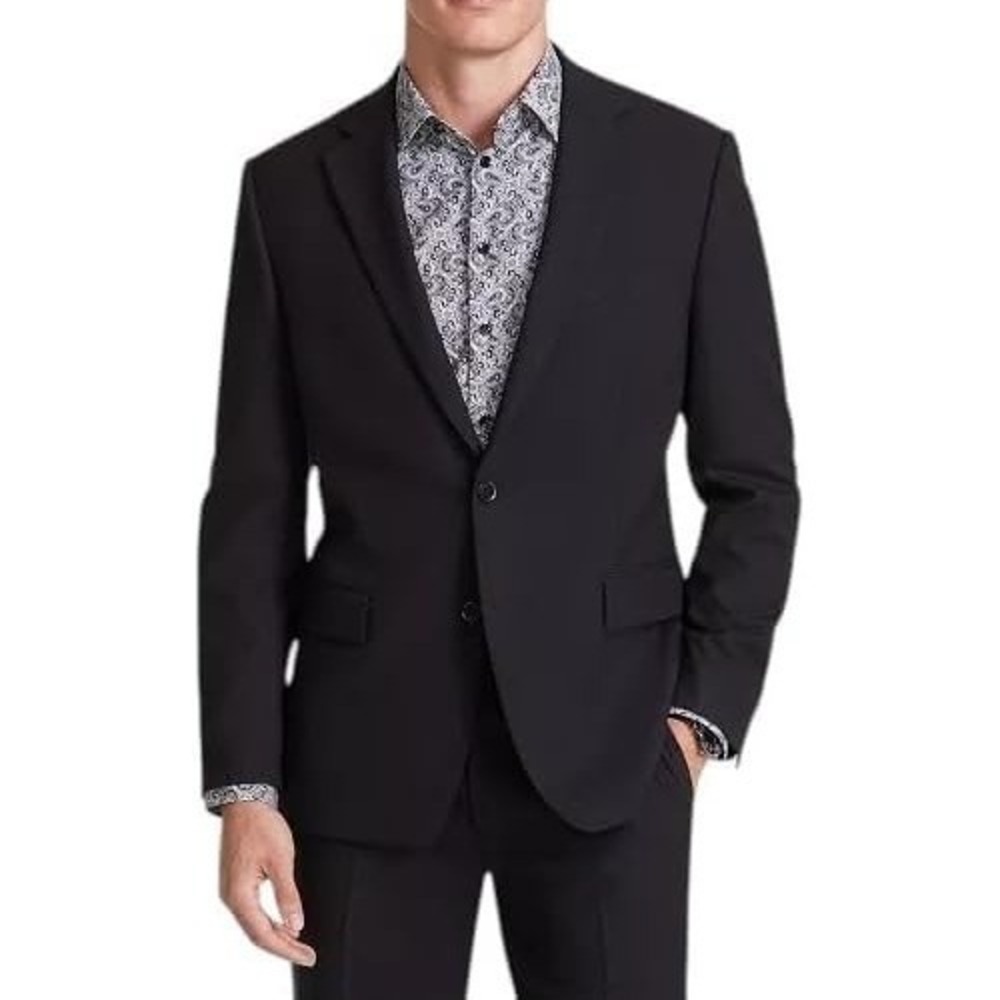 Tallia Mens Classic fit Suit Jacket Blazer 40 R Black Solid Stretch